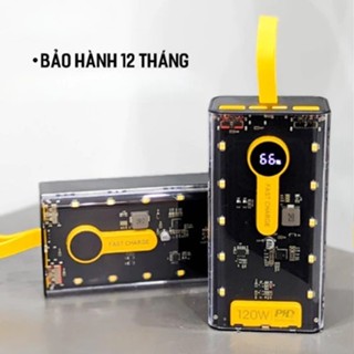 Cục sạc dự phòng trong suốt hỗ trợ sạc nhanh chuẩn PD120w sạc dựng phòng kèm đèn led chính hãng, bảo hành 12 tháng