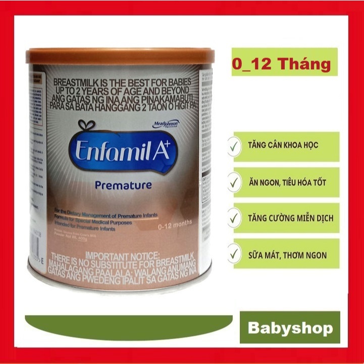 Sữa Bột Enfamil A+  Premature Hộp 400g [Dành Cho Trẻ Nhẹ Cân Sinh Non]