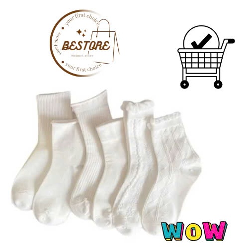 Tất nữ cổ cao Bestore chất cotton dễ thương tông trắng dễ phối đồ