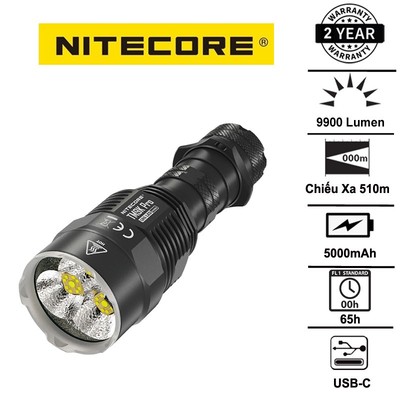 Đèn pin NITECORE TM9K Pro sáng 9900 lumen chiếu xa 510m pin 5000mAh sạc USB-C công tắc đuôi kép