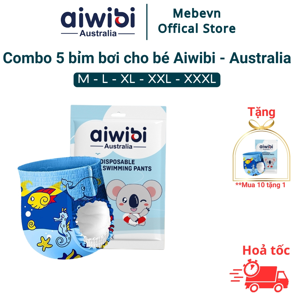 Combo 5 bỉm bơi cho bé Aiwibi của Australia, bỉm đi bơi cho bé cao cấp, không nặng tã khi bơi