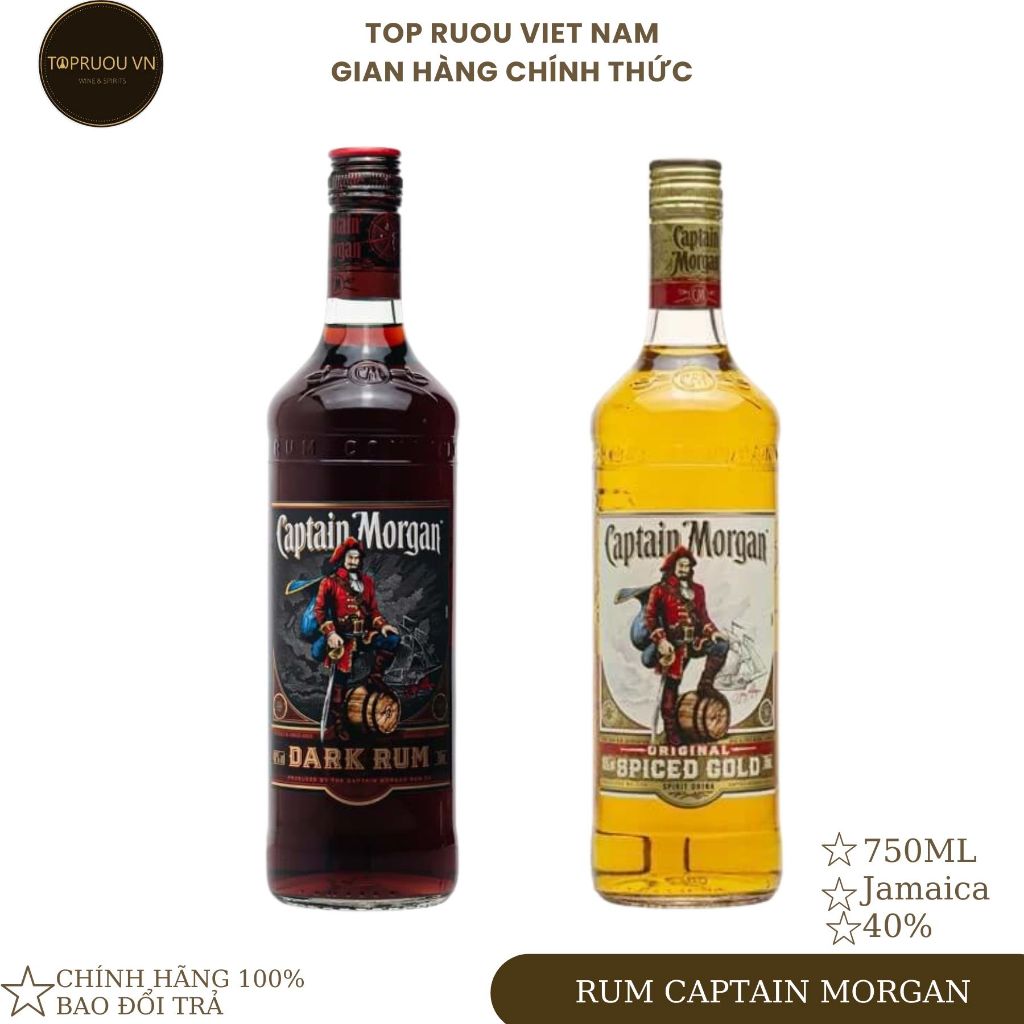 [Top Rượu VN] Rum Captain Morgan Dark - Captain Morgan Spiced Gold  [Chính Hãng]