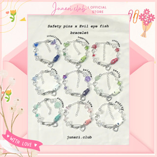 Vòng tay safety pins phối cá mắt quỷ evil eye fish - Junari club