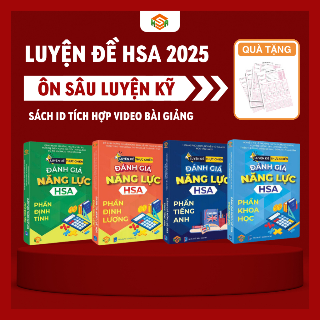 [HSA 2025] Combo 4 Sách luyện đề thực chiến đánh giá năng lực HSA (Định tính + Định Lượng + Khoa Học