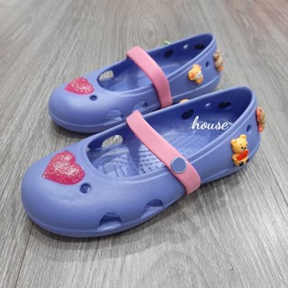 Giày búp bê keely bé gái màu tím trái tim tặng kèm jibbitz sticker dầy đẹp, giày nhựa cho bé gái cao cấp màu tím