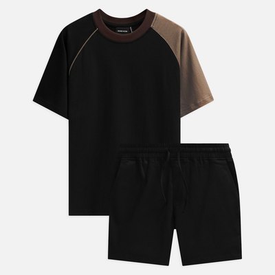 Set Nam T-shirt Short Black Brown Sleeve, Chất Vải Áo Cotton 2 Chiều , Quần Kaki Cotton Thoải Mái, SB0042, SOMEHOW
