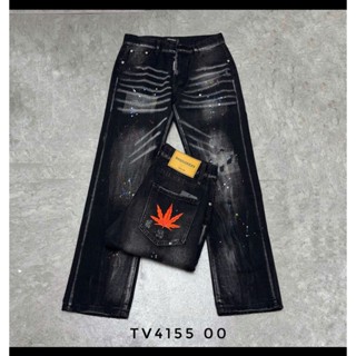 Quần bò Nam ống Suông DSQ thêu lá đỏ ở túi sau màu đen vảy sơn mã sản phẩm TV4155