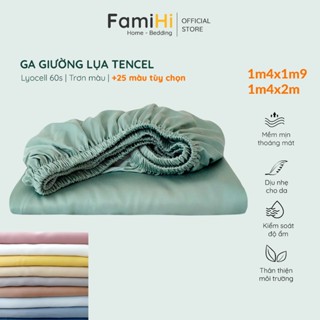 Ga trải giường lụa tencel 1m4x2m 1m4x1m9 FamiHi màu trơn cao cấp, drap trải nệm modal mềm mát, thân thiện làn da.