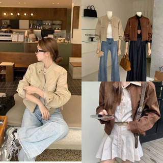 Áo Khoác da Lộn Cổ Tàu”MIJEE” dáng lửng dài tay cúc đồng dáng lửng style Ulzzang Jacket(lót gió)