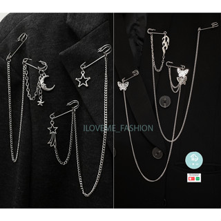 Ghim cài áo 2 ghim hình bướm, sao băng, trâm tua rua dây xích ngọn lửa