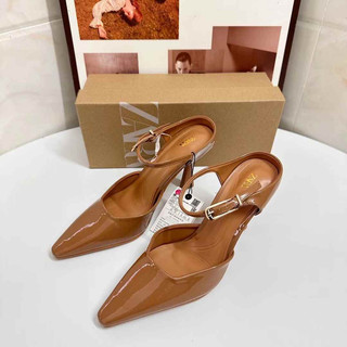 giày nữ đế nhọn quai thun nhẹ inbox size Giày cao gót Z mũi nhọn vải lưới thêu hoa phong cách tiểu thư Mary Jane