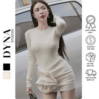 Set chân váy tafta đính hoa to ASHYLEY kèm áo thun tăm cổ tròn dài tay