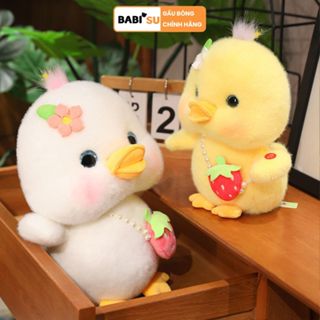  Gấu bông con vịt đeo túi dâu Vịt bông vàng má hồng có còi bấm cute món quà tặng ý nghĩa cho bé,Hàng cao cấp 