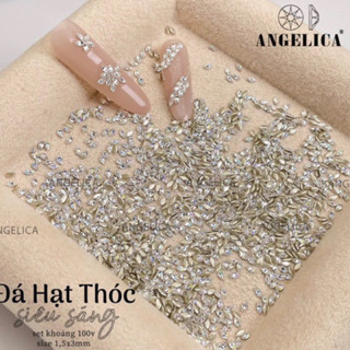 Set 100 viên Đá khối hạt thóc mini cao cấp Angelica siêu sáng đẹp đính móng, đá khối chân bằng Nail