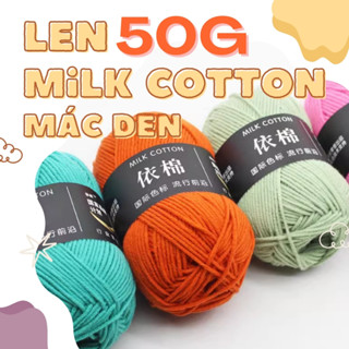 [Đủ Màu] Len Milk Cotton 50g Mác Đen | Màu 1 - 50 | Len đan móc giá rẻ cho người mới bắt đầu
