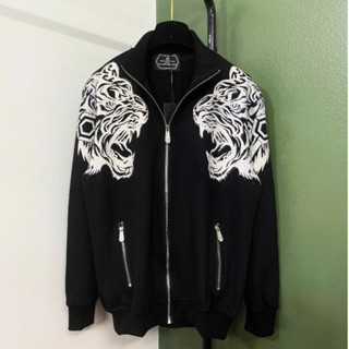  Áo Khoác Nam Philipp Cao Cổ Hổ Trắng Kín Đá Khoá Khắc Logo qp Nỉ Cổ Cao Hổ Đá Vai Trắng Nam Nữ 2025 