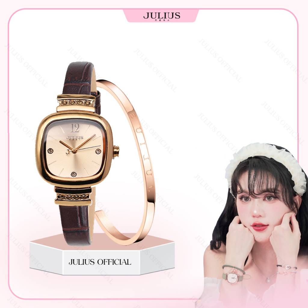 [Julius Official] Đồng hồ nữ Julius JA-863 dây da nâu