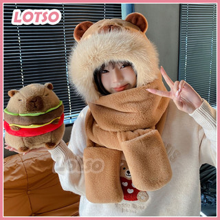  Bộ Mũ Kèm Khăn Gang Tay Hoạt Hình Capybara Gấu Bông Mới Sang Trọng Ấm Áp Chống Gió Đa Dụng Lotso - VPP ls030003 
