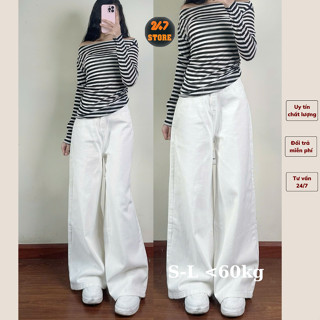 Quần jeans trắng ống loe công sở Quần bò ống rộng lưng cao dài 103cm phủ chân hách dáng (đọc kỹ mô tả)