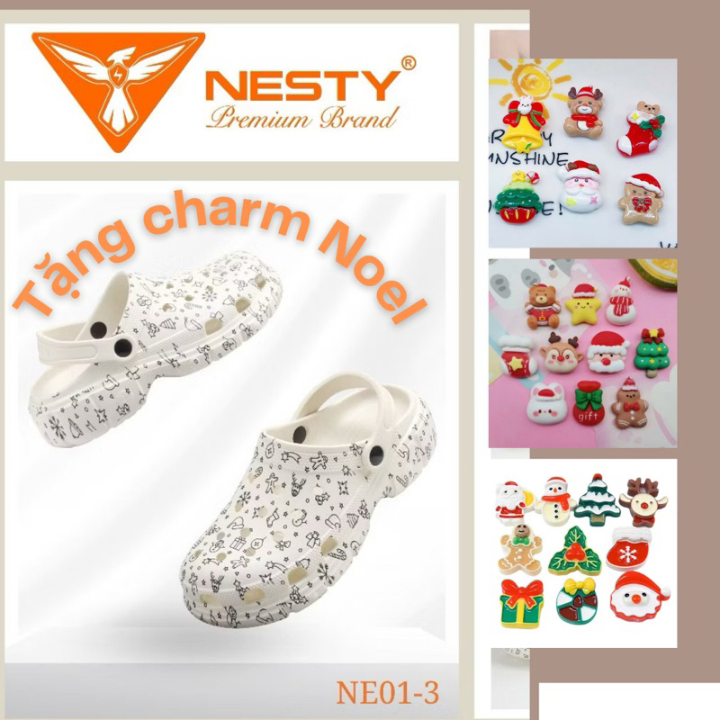 [Tặng charm] Dép sục Nesty chính hãng hoạ tiết Noel unisex Nam Nữ/Gia đình chất liệu nhựa eva cao cấ