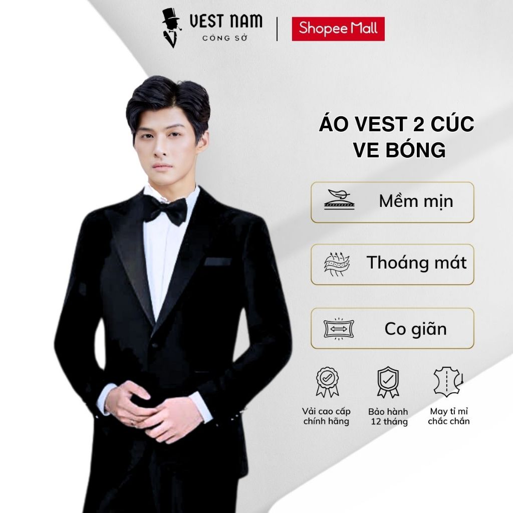 Áo Vest Tuxedo Ve Bóng 2 Cúc Dày Dặn Lịch Lãm , Trẻ Trung - Blazer For Mens