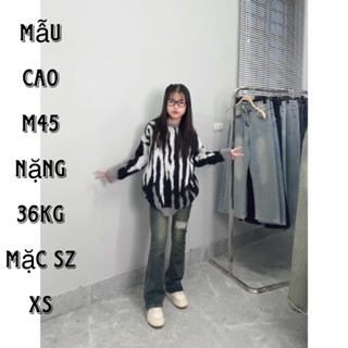 (LOE NẤM LÙN) QUẦN JEANS NỮ ỐNG LOE PHỐI RÁCH GỐI MÀU RÊU (94cm - nhận đơn từ m45 )