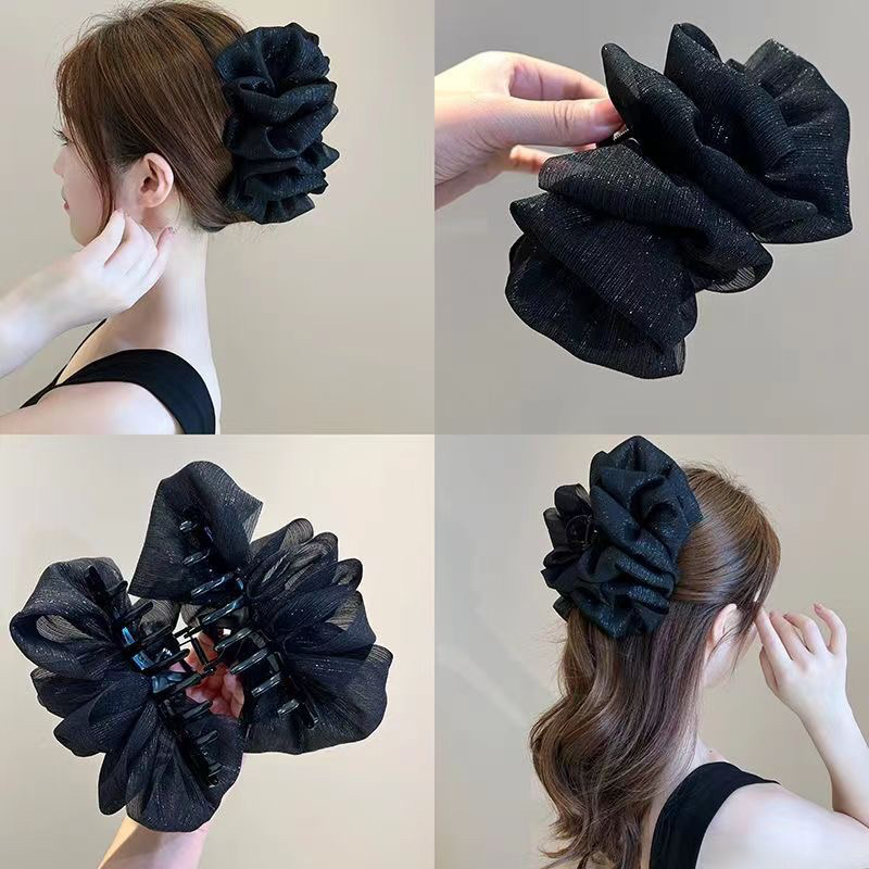 KT18 Kẹp tóc nơ voan to cỡ lớn bong bóng đám mây tiểu thư nữ tính phụ kiện tóc