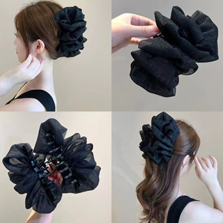  KT18 Kẹp tóc nơ voan to cỡ lớn bong bóng đám mây tiểu thư nữ tính phụ kiện tóc 