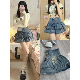 Chân Váy Jean Nữ Phom Ngắn Dáng Xoè Cạp Cao Xếp Ly 2 tầng Co Giãn Mềm Mịn Có Quần Bảo Hộ Tiểu Thư Baby