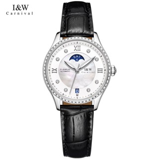Đồng hồ nữ chính hãng I&W Carnival 582 582L dây da cao cấp máy cơ Japan Miyota mặt kính sapphire
