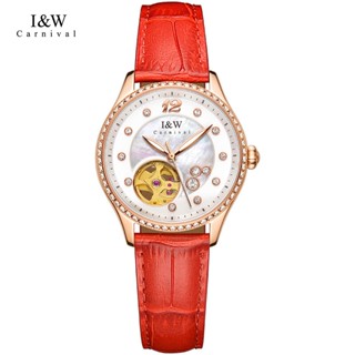 Đồng hồ nữ chính hãng I&W Carnival 573 573L dây da cao cấp máy cơ Japan Miyota mặt kính sapphire