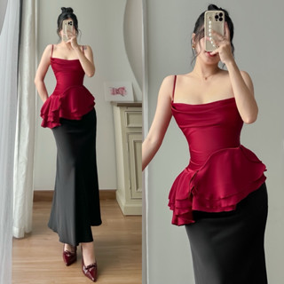 Áo Lụa 2 Dây Cổ Đổ Tùng Áo Xoè Xếp Bèo Tầng Xinh Xắn Thiết Kế Sang Trọng Tinh Tế