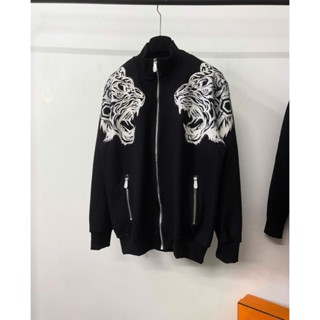  Áo Khoác Nam Nữ Philipp Cao Cổ Hổ Trắng Kín Đá Khoá Khắc Logo qp Nỉ Cổ Cao Hổ Đá Vai Trắng Nam Nữ 2024 