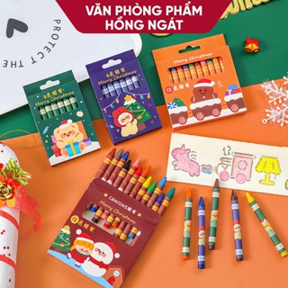 Bút sáp màu noel cho bé tập tô vẽ, hộp 8 12 bút màu sáp đồ dùng học tập văn phòng phẩm dễ thương làm quà giáng sinh N035