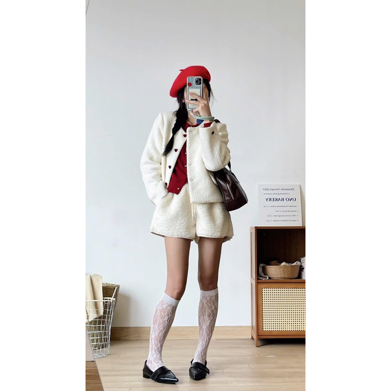 Quần Sooc Ống Rộng Lông Cừu Có Túi”Hanni”siêu xinh style Douyin | BigBuy360 - bigbuy360.vn