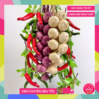 Dây hành tỏi trang trí tết, Chùm dây hành tỏi ớt treo trang trí y như thật - Loại đẹp dài 50cm