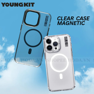 Ốp Lưng Kính Trong Suốt YoungKit Clear Case Magnetic Chống Sốc, Chống Ố Vàng Cho iPhone 16 Pro Max/15 /14, Sạc Không Dây