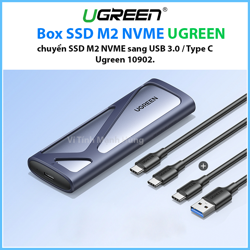 Box NVME UGREEN, chuyển SSD M2 NVME Gen 3 / Gen 4 sang USB 3.0 / Type C, Ugreen 10902.