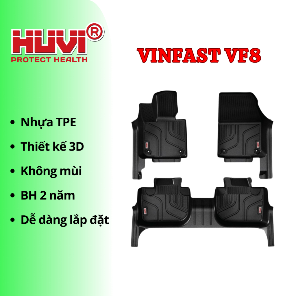 Thảm lót sàn xe ô tô Vinfast VF8 3D nhựa TPE nguyên sinh - Huvi Việt Nam