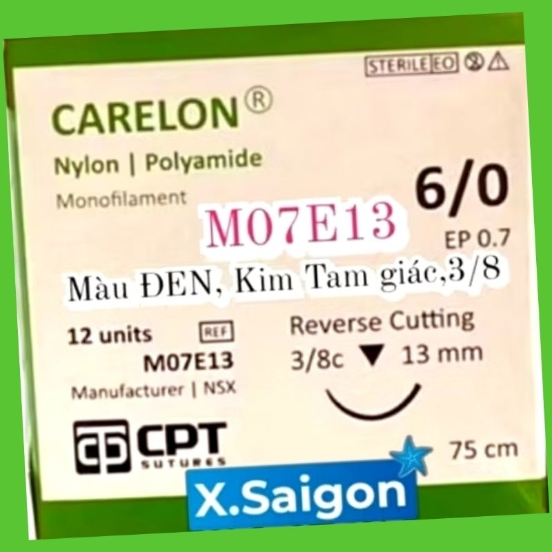 Chỉ phẫu thuật NYLON 6/0,CARELON CPT 6/0. Hộp 12 sợi.