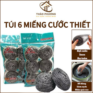 Cước Chùi Nồi Vỉ 6 Miếng Cước Sắt Bùi Nhùi, Cọ Xoong Nồi Inox Chống Rỉ Lưới Rửa Bát