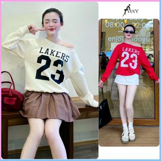 Áo sweater trễ vai nữ vải nỉ 2 da in hình sắc nét, áo kiểu nữ lệch vai form rộng At75