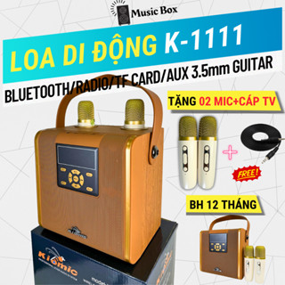  Loa Bluetooth Xách Tay Music Box K-1111 Kèm 2 Mic Không Dây Hát Karaoke Trợ Giảng Chuyên Nghiệp BH 12 Tháng Kiomic 