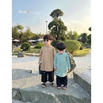 Set bộ áo dài lụa Beemo vải lụa ngọc trai mềm mịn cho bé trai mặc sự kiện, tết, chụp hình 4646SDB