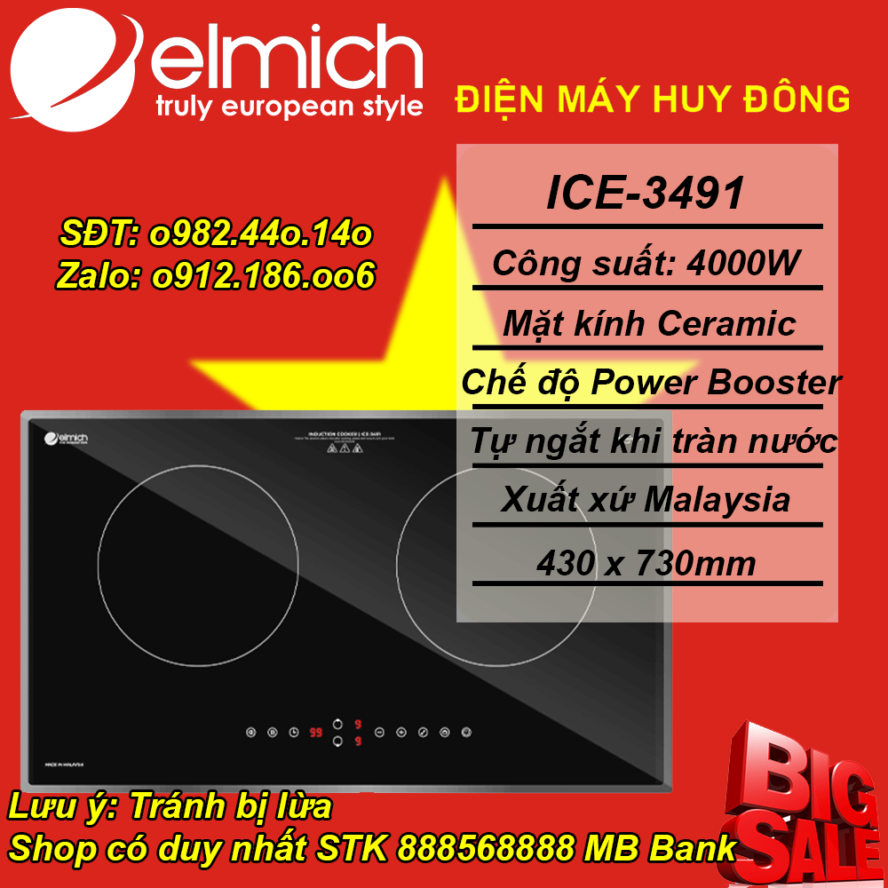 Bếp từ đôi Elmich ICE-3491