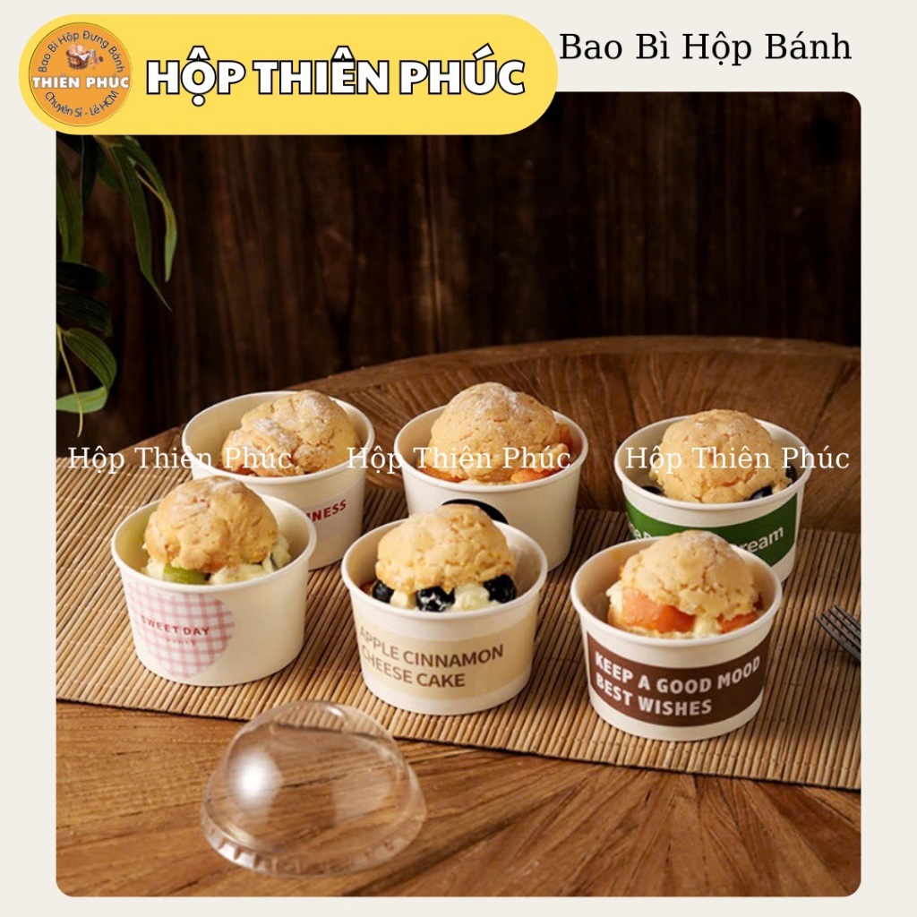 50 Ly giấy trắng 240ml nắp cầu đựng bánh ngọt - Ly giấy 240ml đựng kem