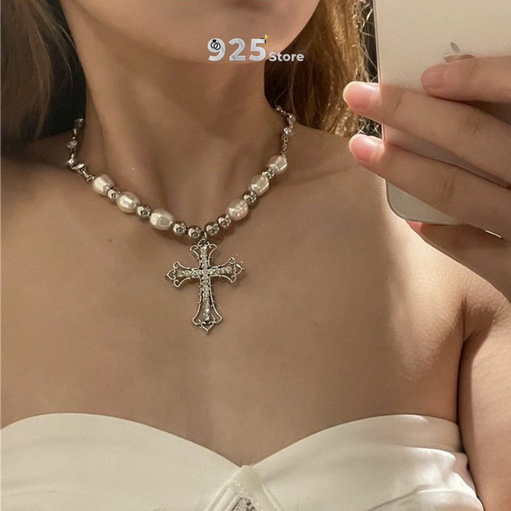 Vòng Cổ Ngọc Cườm Thánh Giá Phong Cách Retro DCTG02