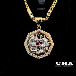 M1655 Mặt và dây chuyền nam thiết kế sang trọng đính rồng  đá đỏ UHA