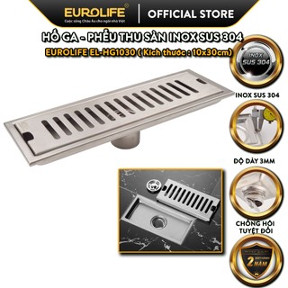Phễu thu sàn, hố ga thoát sàn inox sus 304 10x30cm eurolife el-hg1030