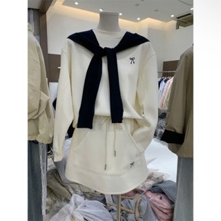  Set bộ đồ nữ chất nỉ mix với chân váy ngắn thêu nơ 2 màu cá tính 